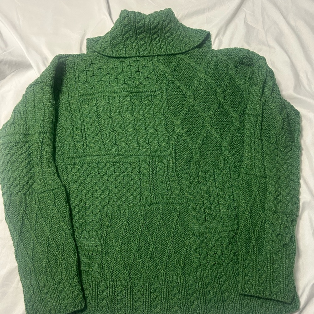Carraig Donn Green 100% Merino Wool Cardigan Sz L Shawl Collar St. Patrick’s Day - Picture 13 of 14